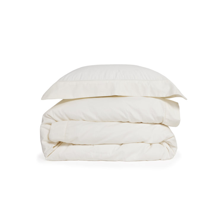 Ivory Queen Cotton Sateen Duvet Cover Set with Hemstitch