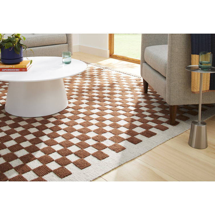 Azle Brown and Beige Wool Checkered 8' x 10' Rug