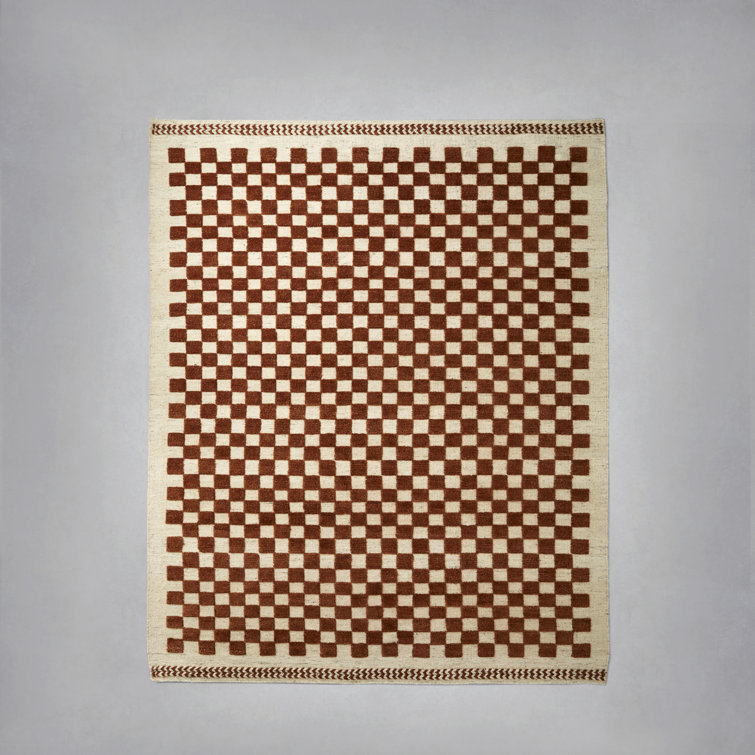 Azle Brown and Beige Wool Checkered 8' x 10' Rug