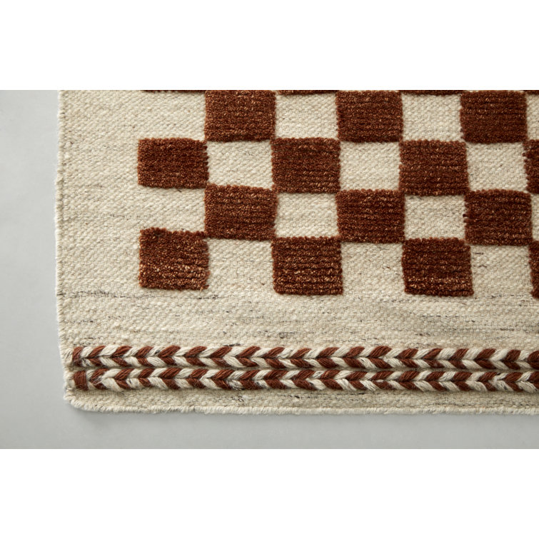 Azle Brown and Beige Wool Checkered 8' x 10' Rug