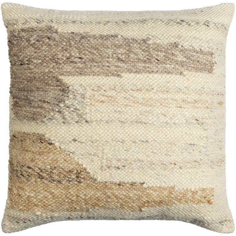 Dia 22" Beige and Brown Wool Blend Throw Pillow