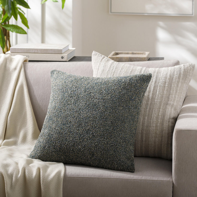 Gray Textured Square Throw Pillow with Polyester Fill