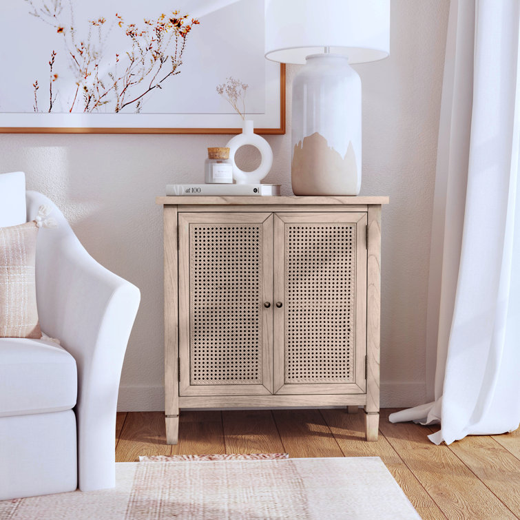 Desert Sand Traditional 2-Door Cane Cabinet with Adjustable Shelving