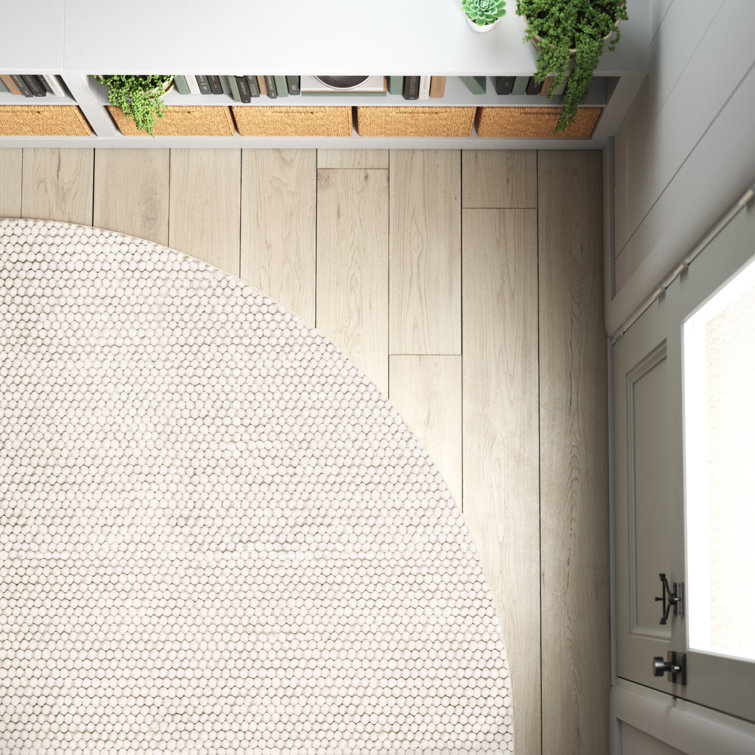 Ivory Round Flat Woven Wool and Cotton Rug