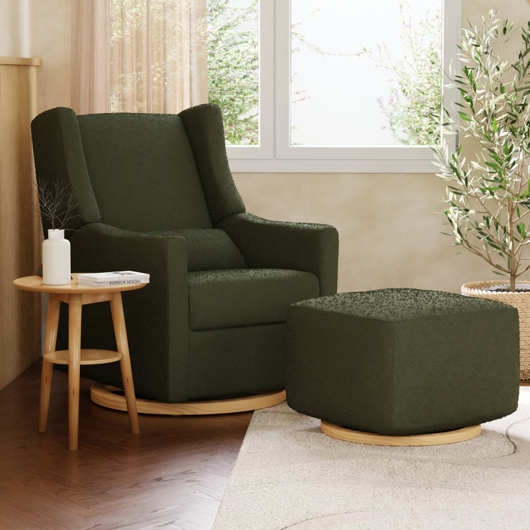 Eco-Friendly Olive Boucle Swivel Recliner with USB Port