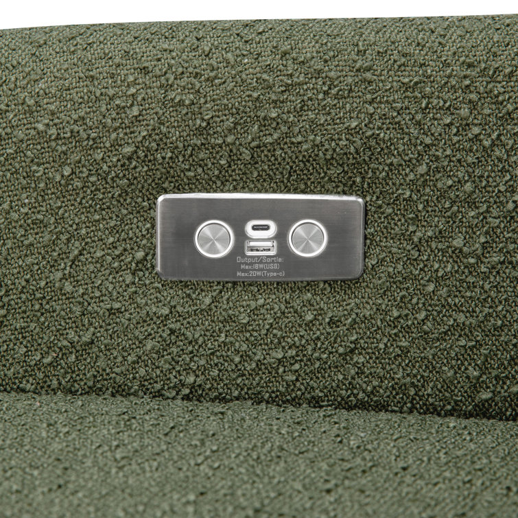 Eco-Friendly Olive Boucle Swivel Recliner with USB Port