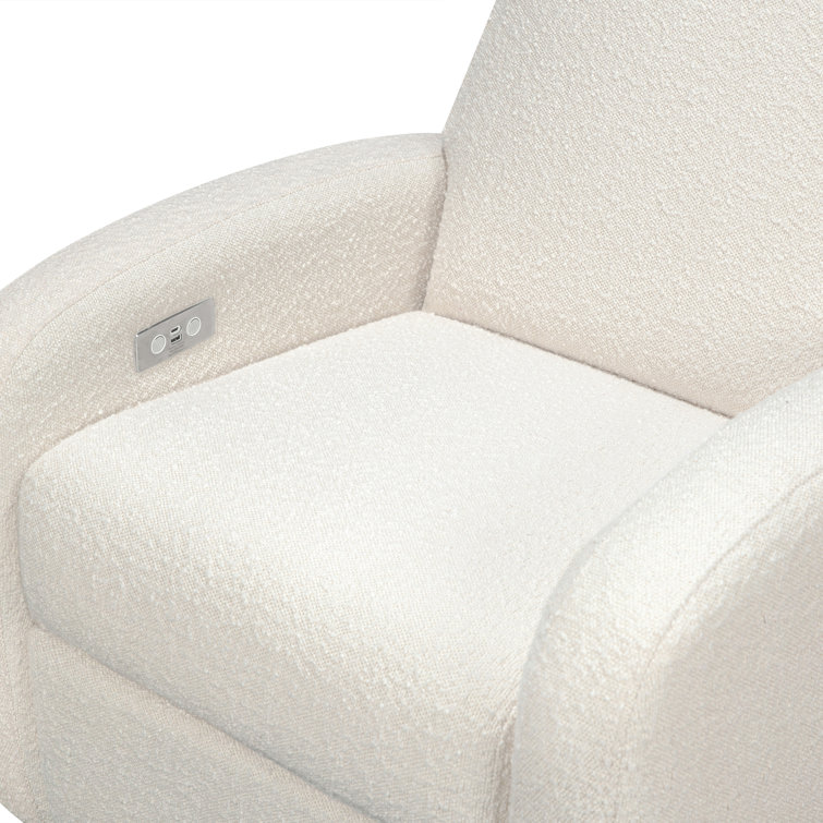 Ivory Boucle Swivel Recliner with Light Wood Base