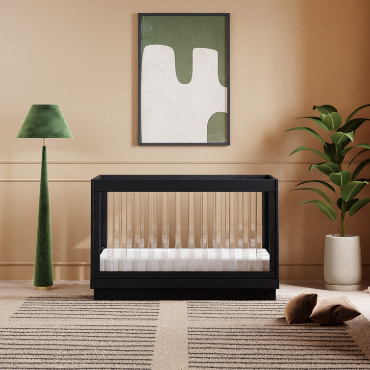 Black Acrylic and Pine Wood 3-in-1 Convertible Crib