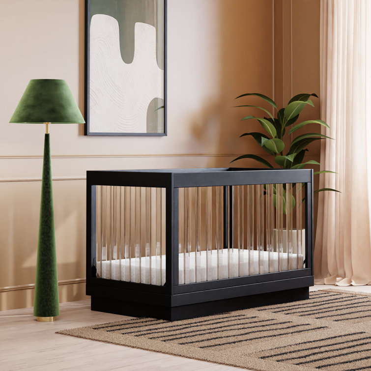 Black Acrylic and Pine Wood 3-in-1 Convertible Crib