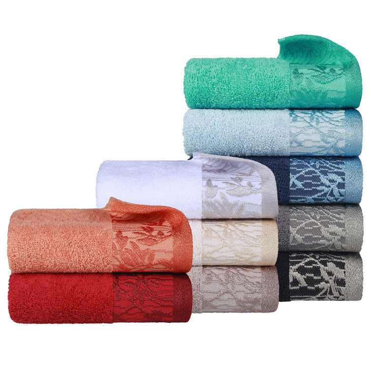 Frappe Brown Cotton Floral Jacquard 4-Piece Bath Towel Set
