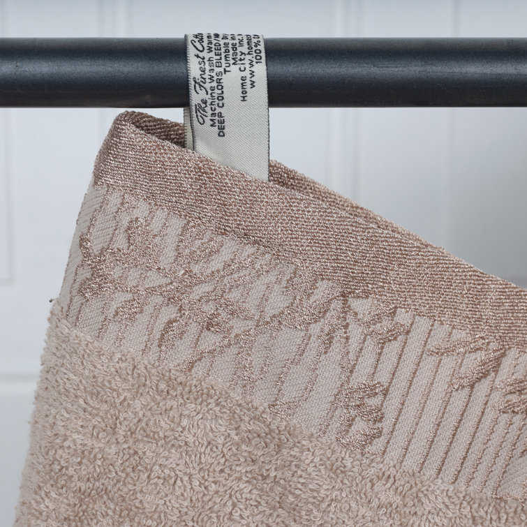 Frappe Brown Cotton Floral Jacquard 4-Piece Bath Towel Set