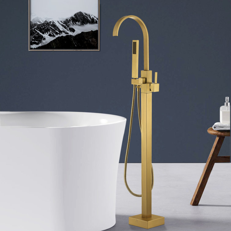 Brushed Brass Freestanding Tub Faucet with Hand Shower