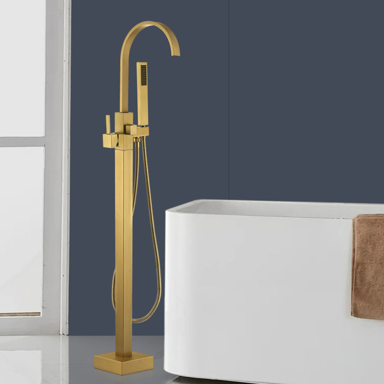 Brushed Brass Freestanding Tub Faucet with Hand Shower