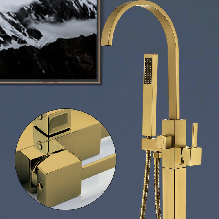 Brushed Brass Freestanding Tub Faucet with Hand Shower