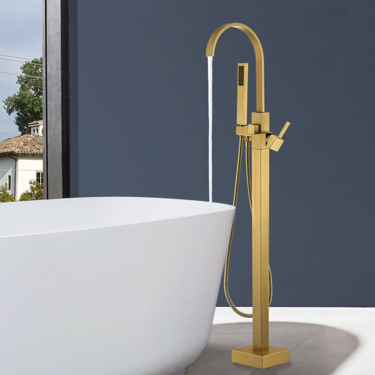 Brushed Brass Freestanding Tub Faucet with Hand Shower