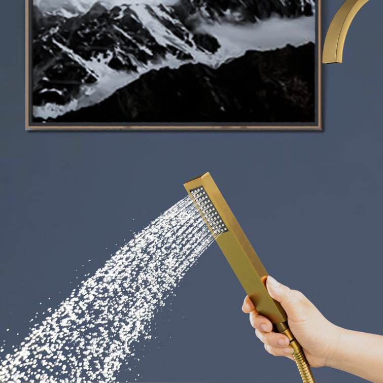 Brushed Brass Freestanding Tub Faucet with Hand Shower