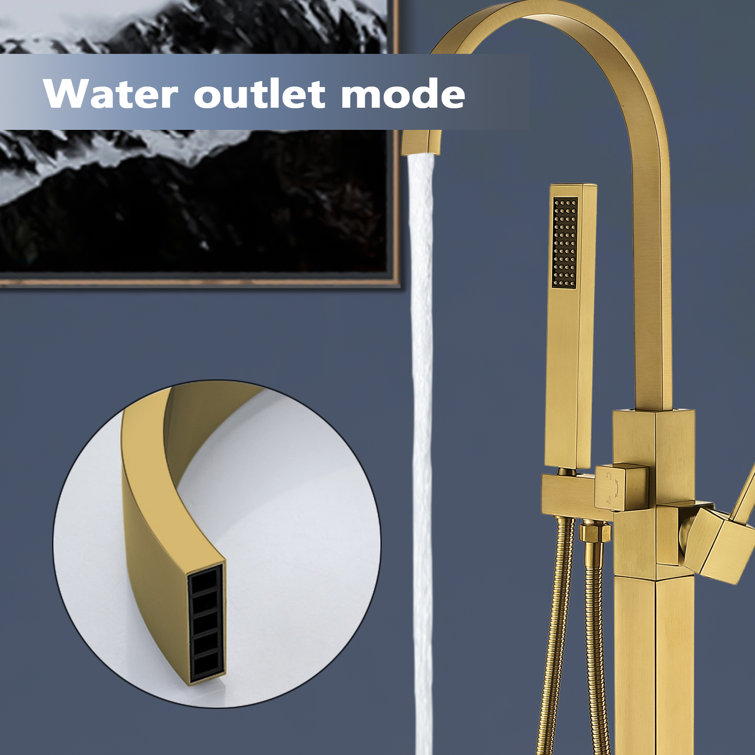 Brushed Brass Freestanding Tub Faucet with Hand Shower