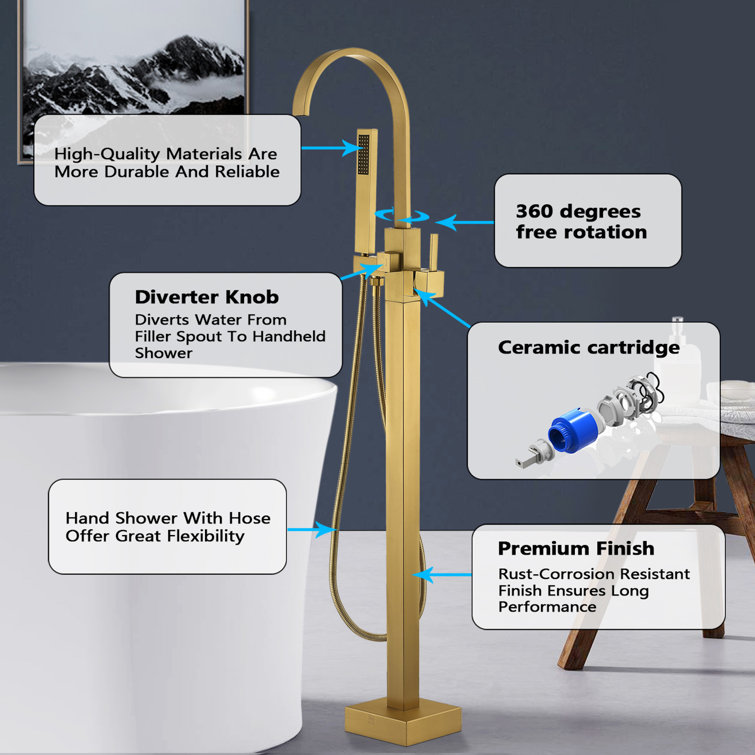 Brushed Brass Freestanding Tub Faucet with Hand Shower