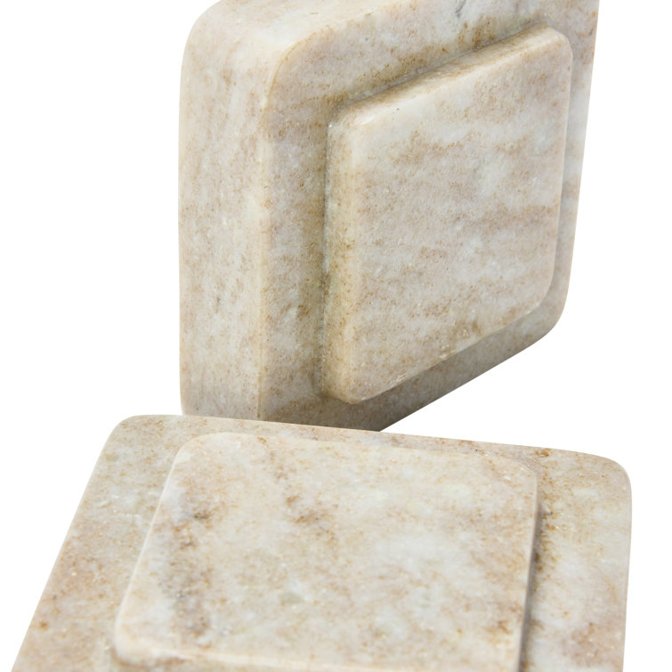 Beige Marble Square Bookends with Natural Finish, Set of 2