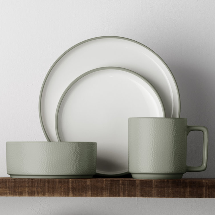 Sage Ceramic Microwave Safe 16 Oz Mugs, Set of 4