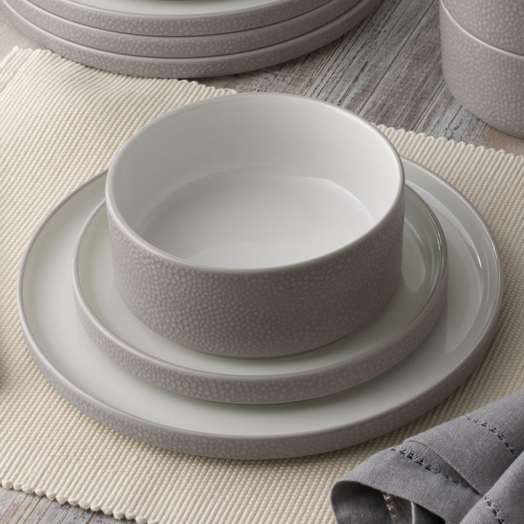 Taupe and White Porcelain 12-Piece Dinnerware Set, Service for 4