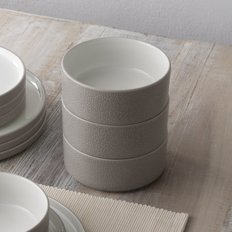 Taupe and White Porcelain 12-Piece Dinnerware Set, Service for 4