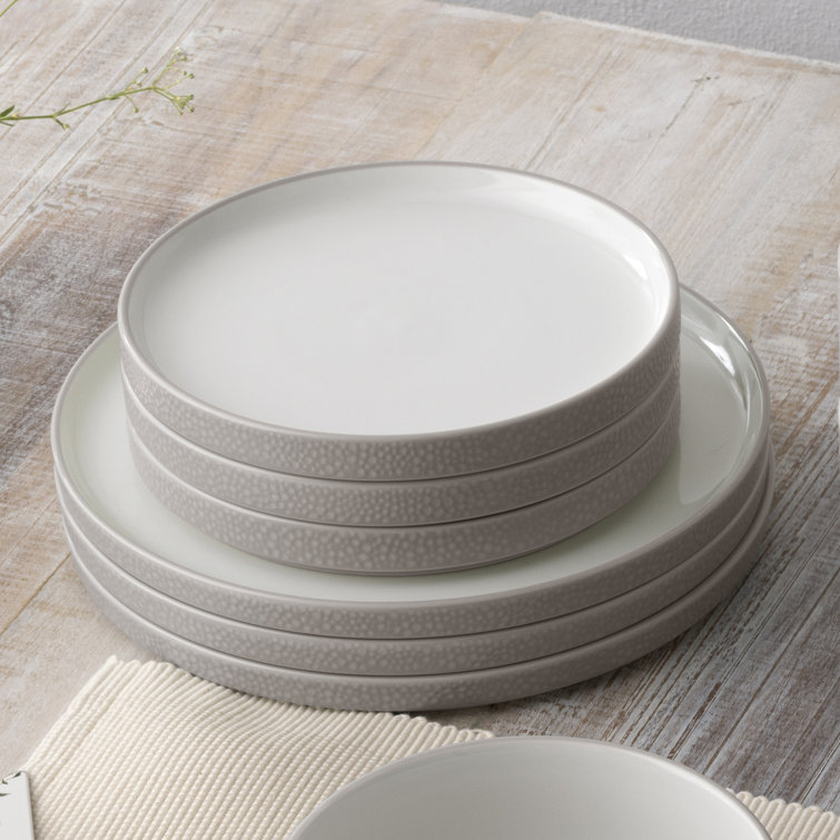 Taupe and White Porcelain 12-Piece Dinnerware Set, Service for 4