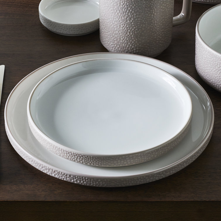 Taupe and White Porcelain 12-Piece Dinnerware Set, Service for 4