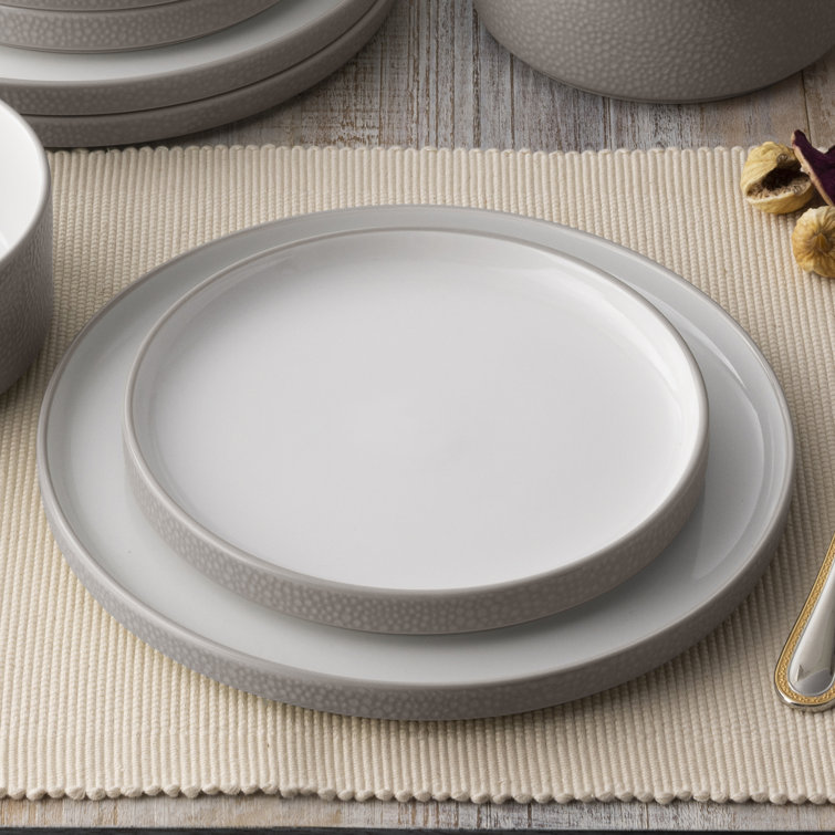 Taupe and White Porcelain 12-Piece Dinnerware Set, Service for 4