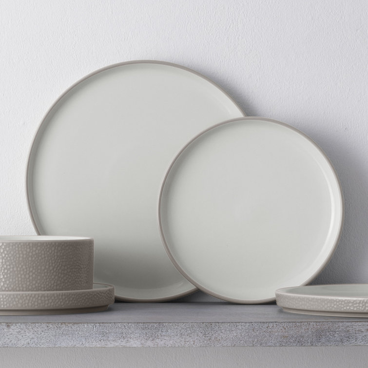 Taupe and White Porcelain 12-Piece Dinnerware Set, Service for 4