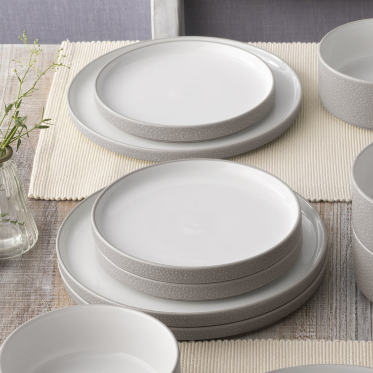 Taupe and White Porcelain 12-Piece Dinnerware Set, Service for 4