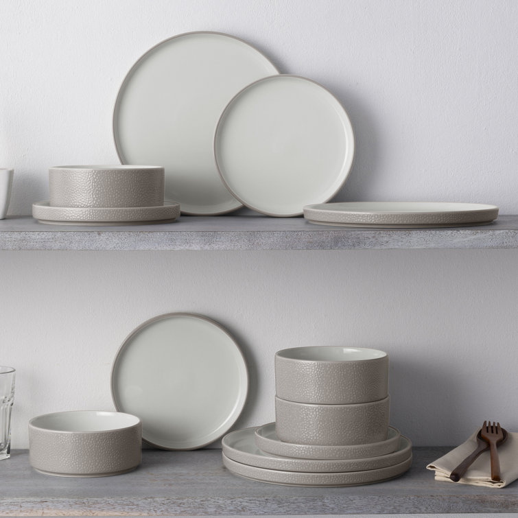 Taupe and White Porcelain 12-Piece Dinnerware Set, Service for 4