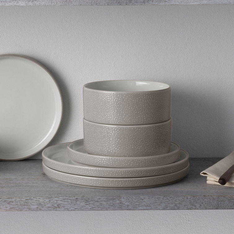 Taupe and White Porcelain 12-Piece Dinnerware Set, Service for 4