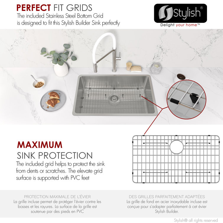 Stylish 30" Stainless Steel Single Bowl Drop-In Kitchen Sink with Grid