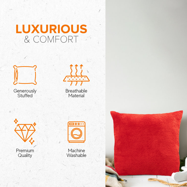 Red Arctic Velvet Square Throw Pillow Set, 18"