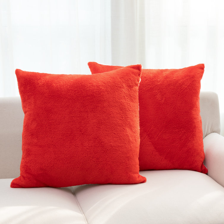 Red Arctic Velvet Square Throw Pillow Set, 18"
