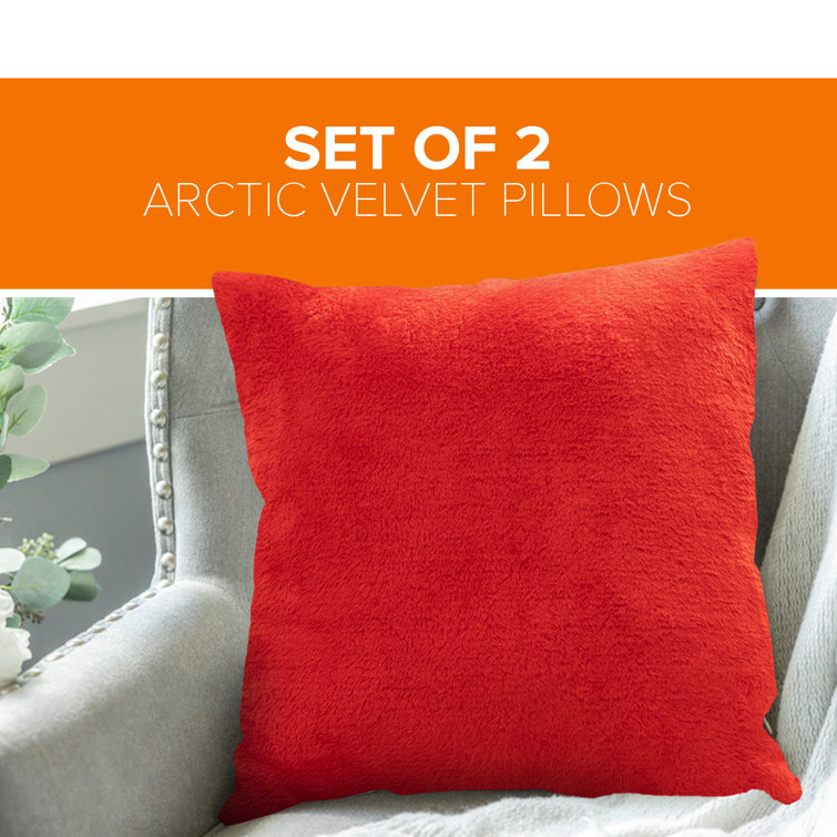 Red Arctic Velvet Square Throw Pillow Set, 18"