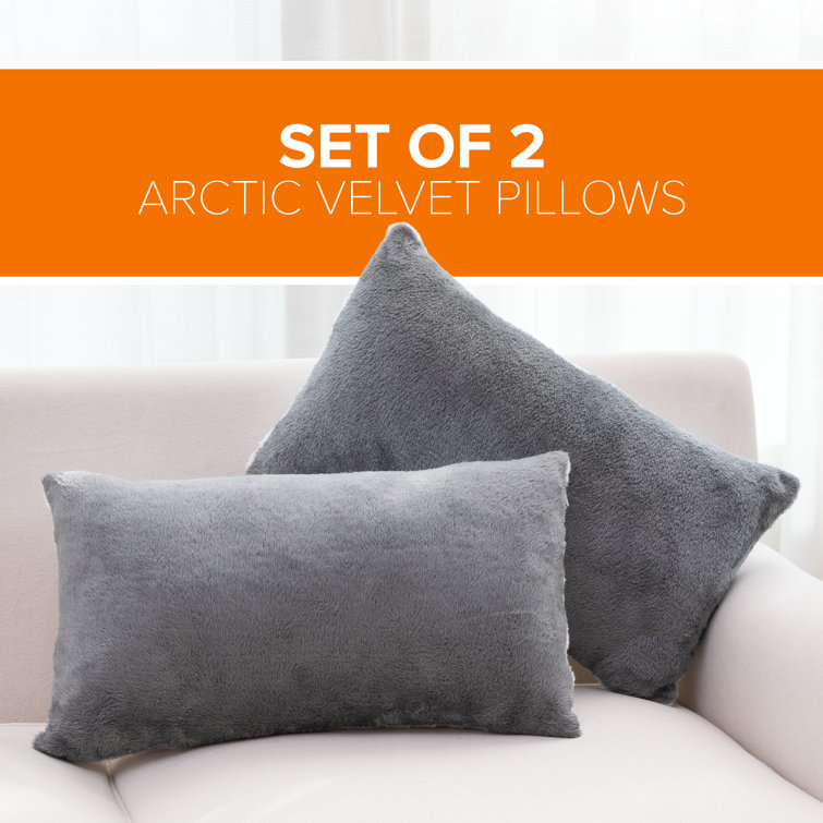 Gray Arctic Velvet and Microfleece Throw Pillow Set