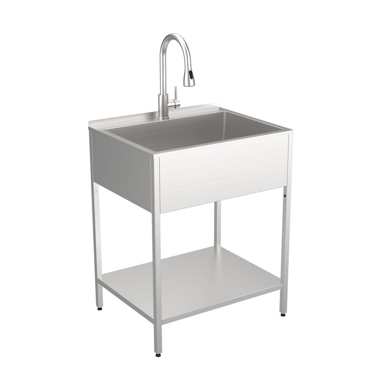 28'' Brushed Stainless Steel Freestanding Laundry Sink with Faucet
