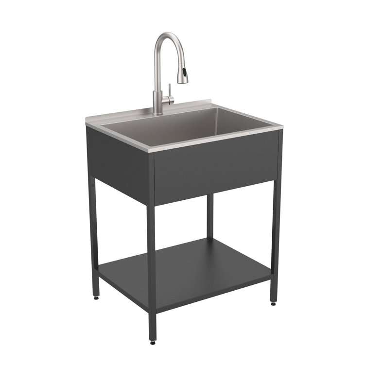28'' Matte Black Stainless Steel Free Standing Laundry Sink with Faucet