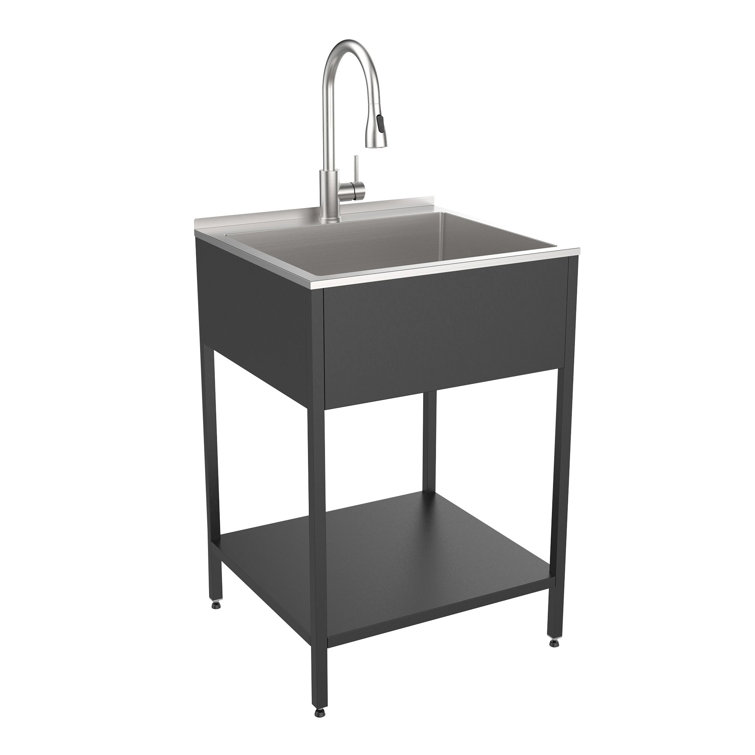 24'' Matte Black Stainless Steel Freestanding Laundry Sink with Faucet
