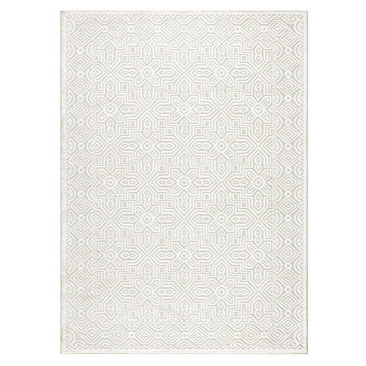 Ivory Greige Synthetic Reversible Rectangular Area Rug 6'6" x 9'6"