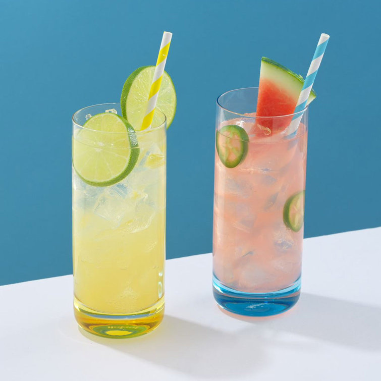 JoyJolt Hue 13oz Colorful Highball Drinking Glasses Set of 6