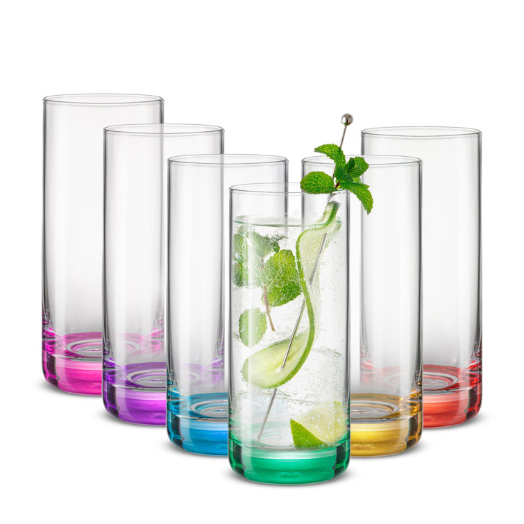 JoyJolt Hue 13oz Colorful Highball Drinking Glasses Set of 6