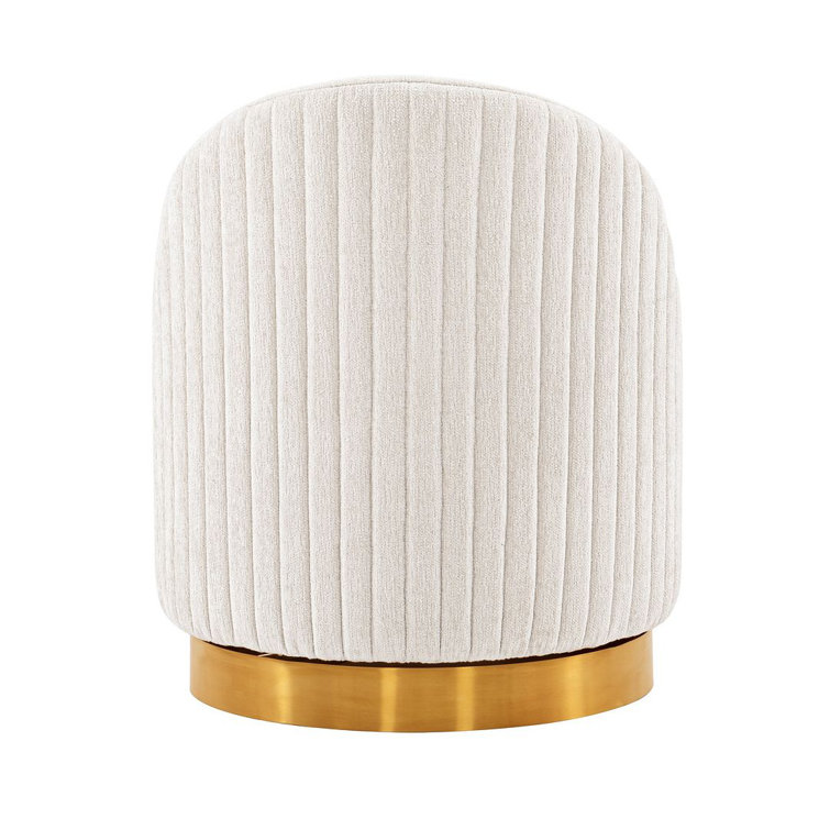 Cream Boucle Swivel Barrel Chairs with Gold Base, Set of 2