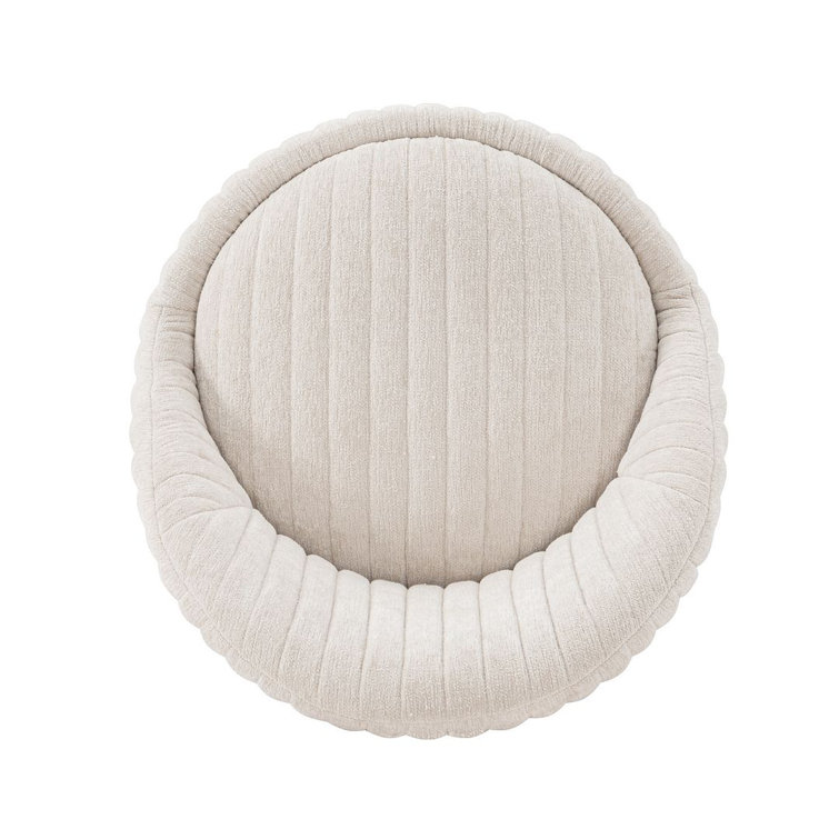 Cream Boucle Swivel Barrel Chairs with Gold Base, Set of 2