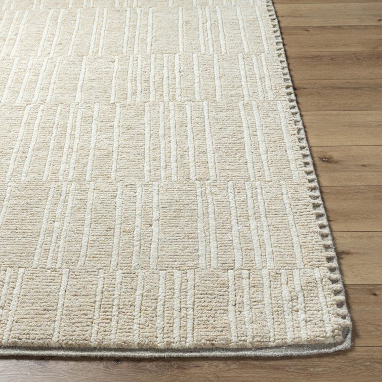 Davey Hand-Knotted Black and White Wool Striped Rug 2' x 3'