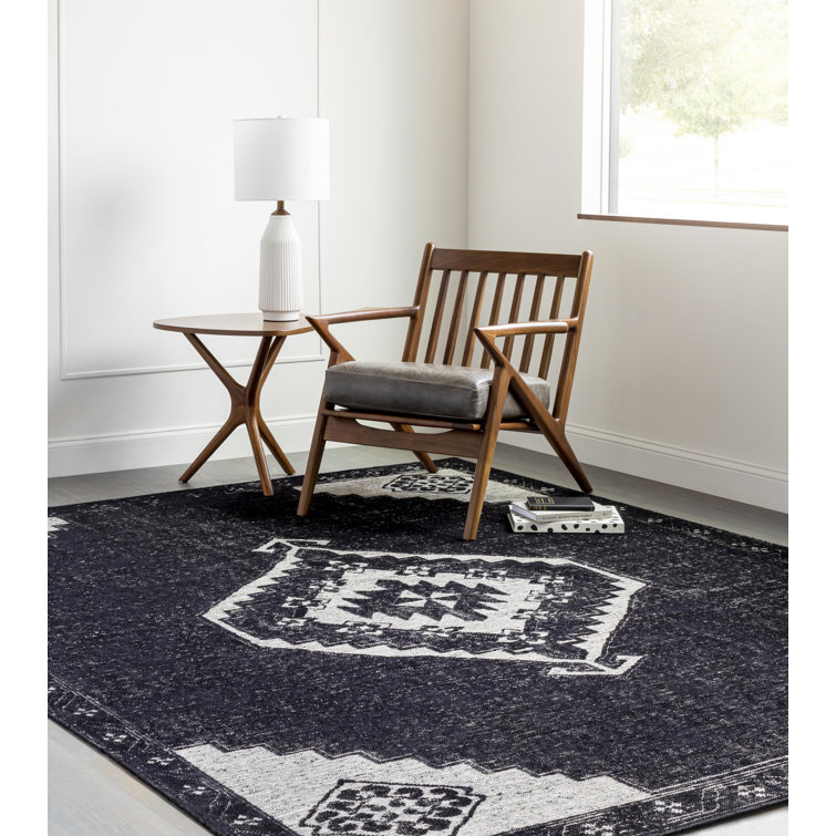Hand-Knotted Black Wool 6' x 9' Moroccan Area Rug