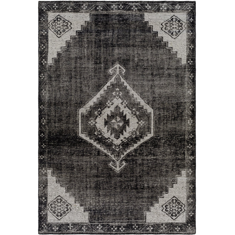Hand-Knotted Black Wool 6' x 9' Moroccan Area Rug