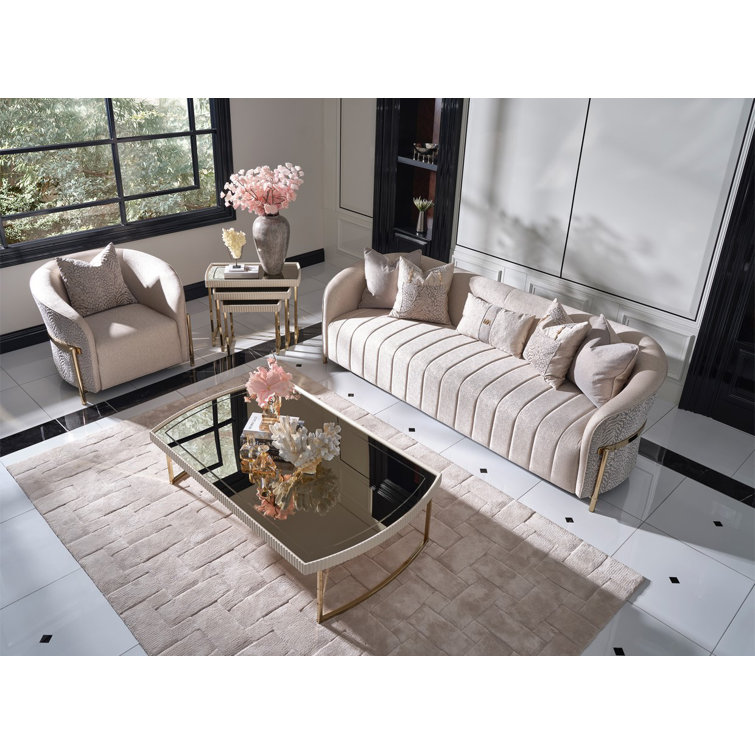 Lisbon Beige Animal Print Chenille Accent Chair with Gold Metal Frame